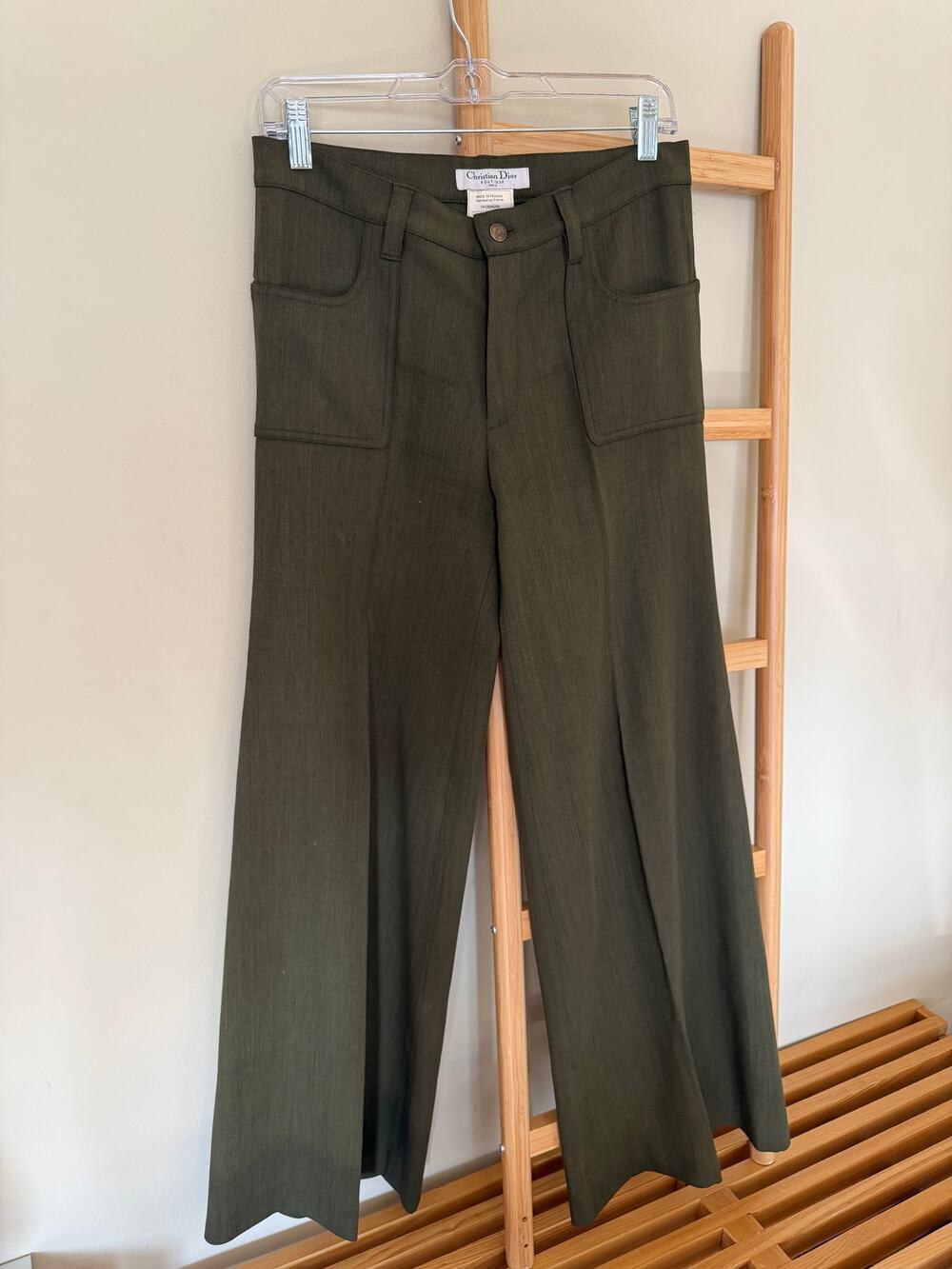Vintage Christian Dior by John Galliano Olive Wide Leg Pants US 6 - Picture 1 of 6